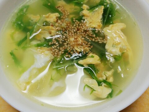 豆腐と水菜と卵の中華スープ